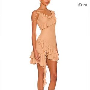 NBD Asymmetrical Tan Ruffle Dress